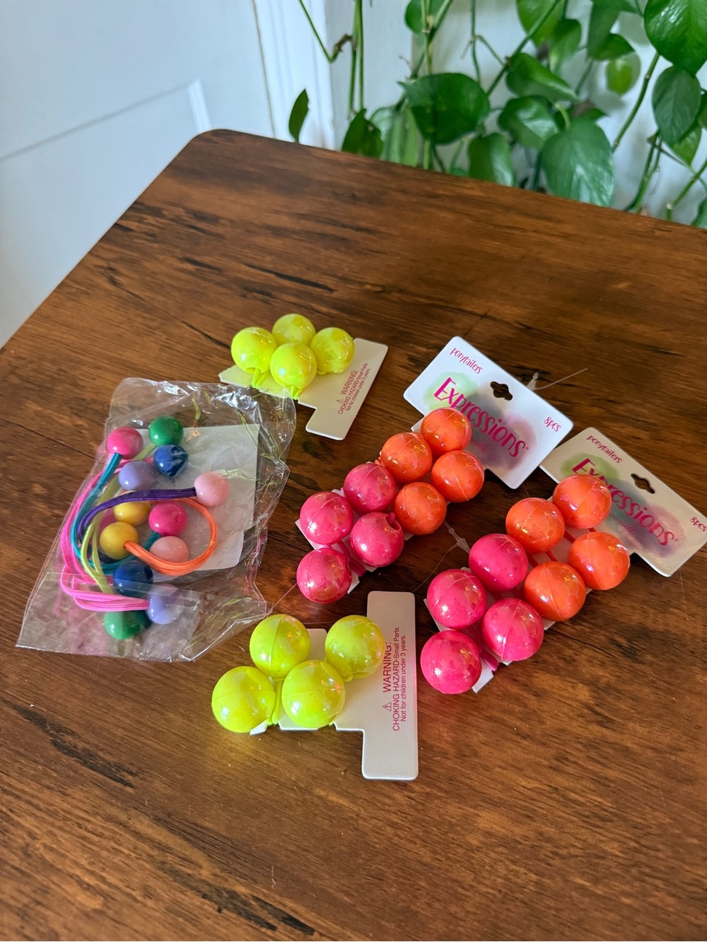 Expressions Neon Pink, Orange & Yellow Bead Hair Clips and Bands, ball beads